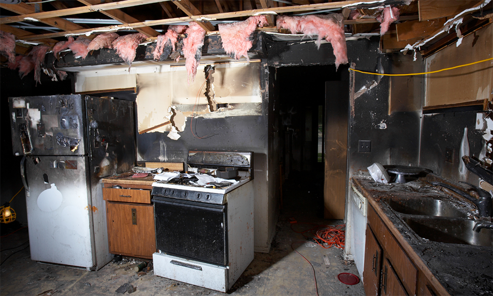 a kitchen after having a fire
